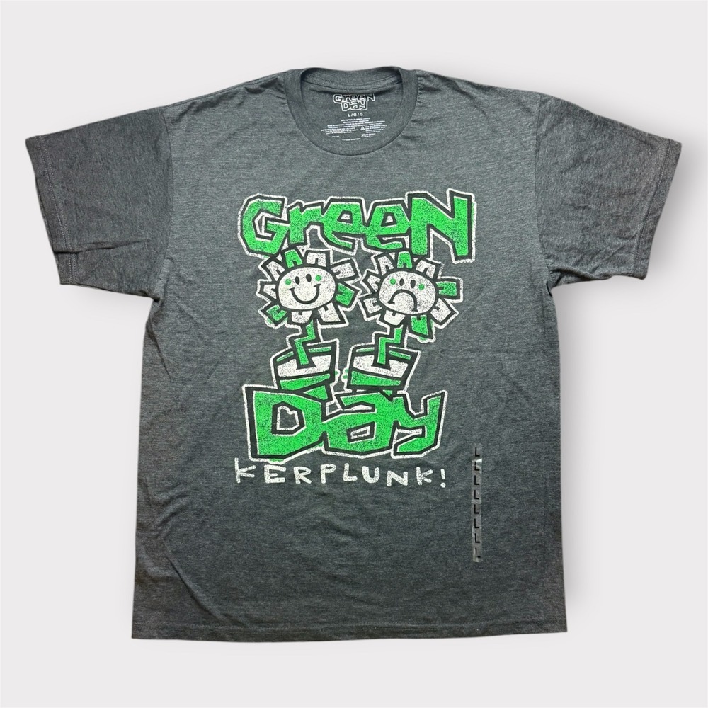 Green Day Kerplunk Flower Graphic T-Shirt Charcoal Heather Grey Mens Large‎ NEW